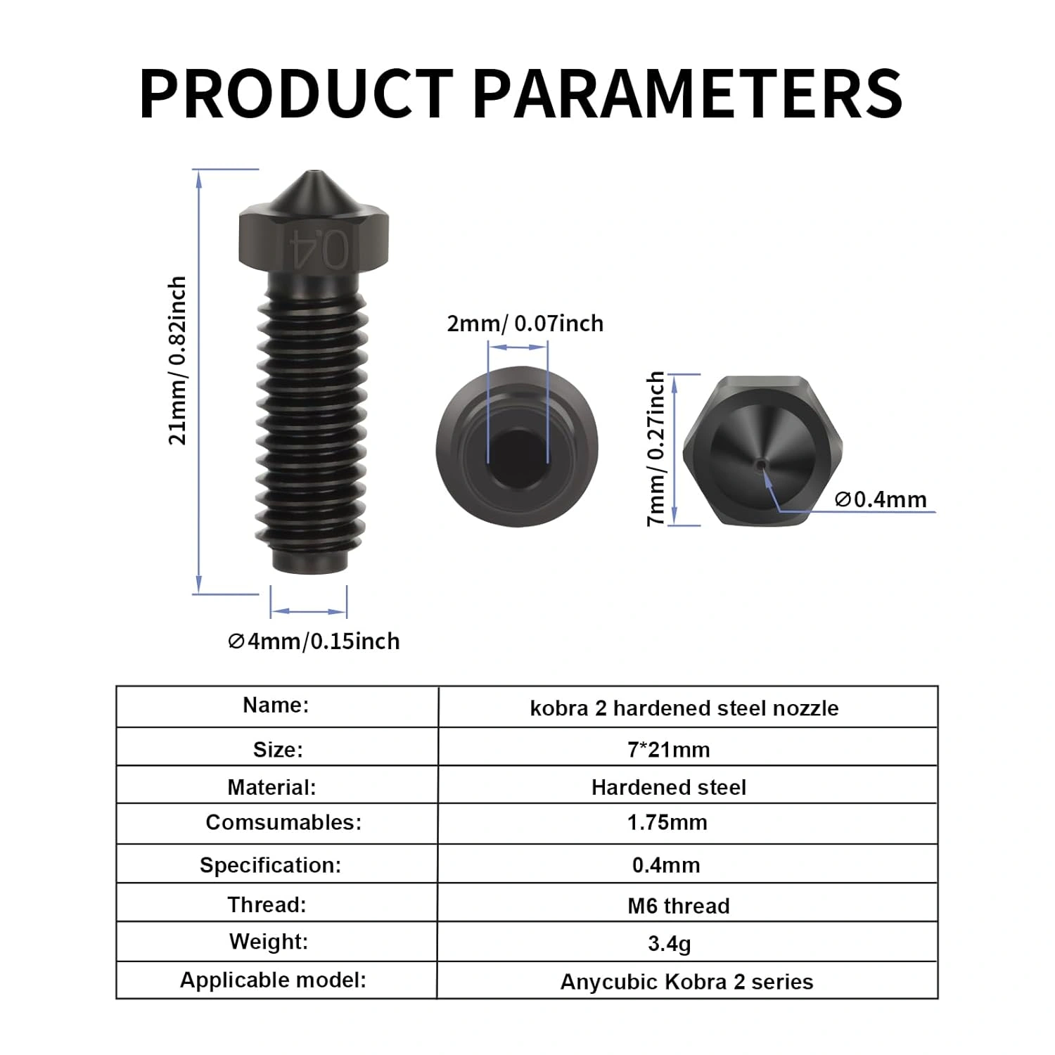 Hardened steel nozzle For Anycubic Kobra 2